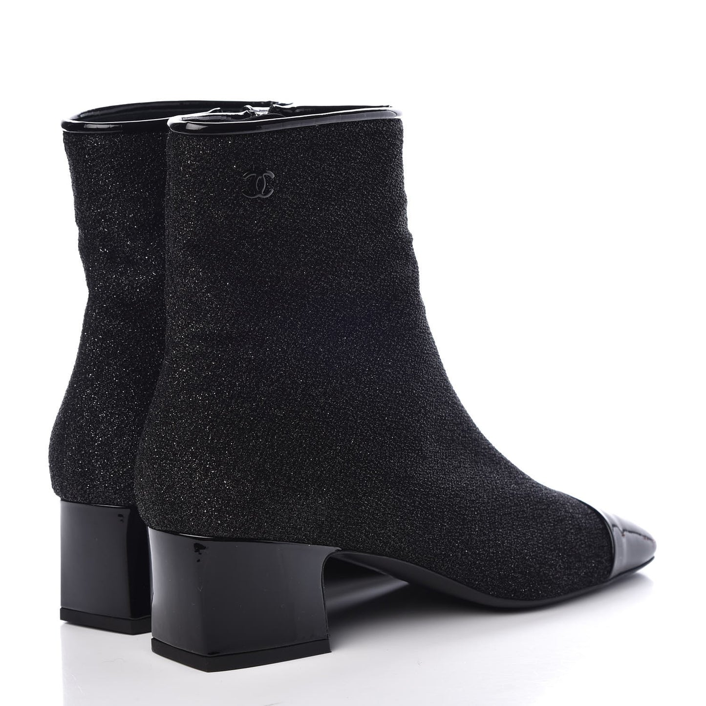 Glitter Patent Cap Toe Short Boots 41 Black