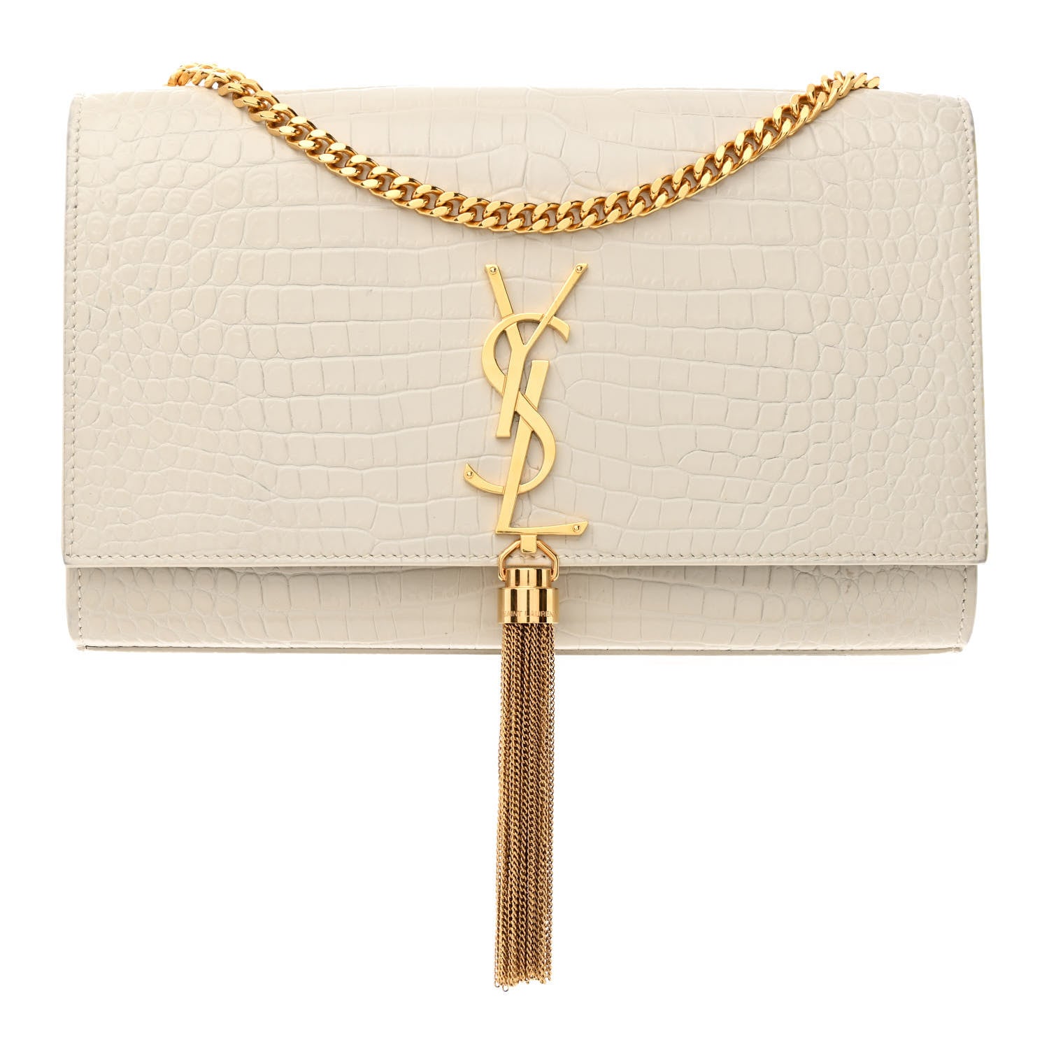 Saint Laurent Calfskin Crocodile Embossed Medium Classic Monogram Kate Tassel Satchel Crema Soft 1 of 15