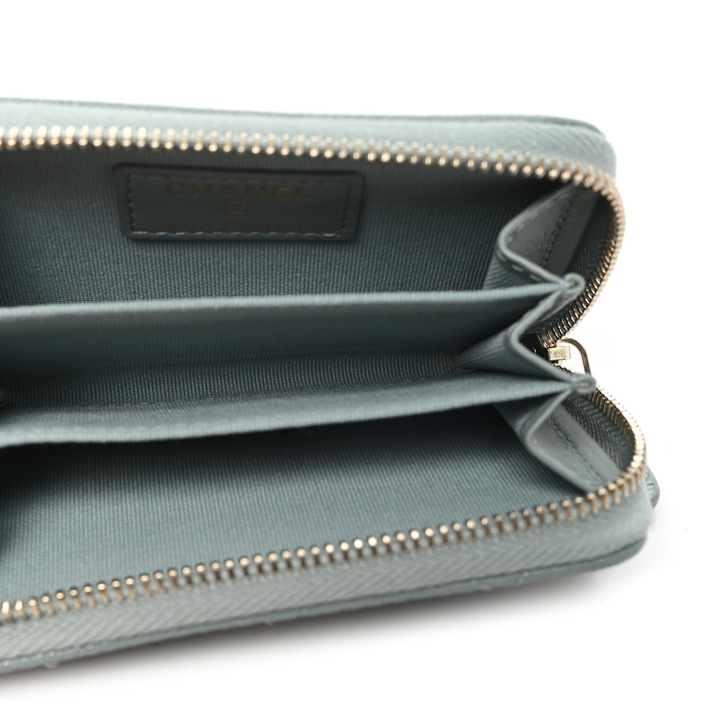 Caviar Quilted Zip Around Coin Purse Wallet Grey
