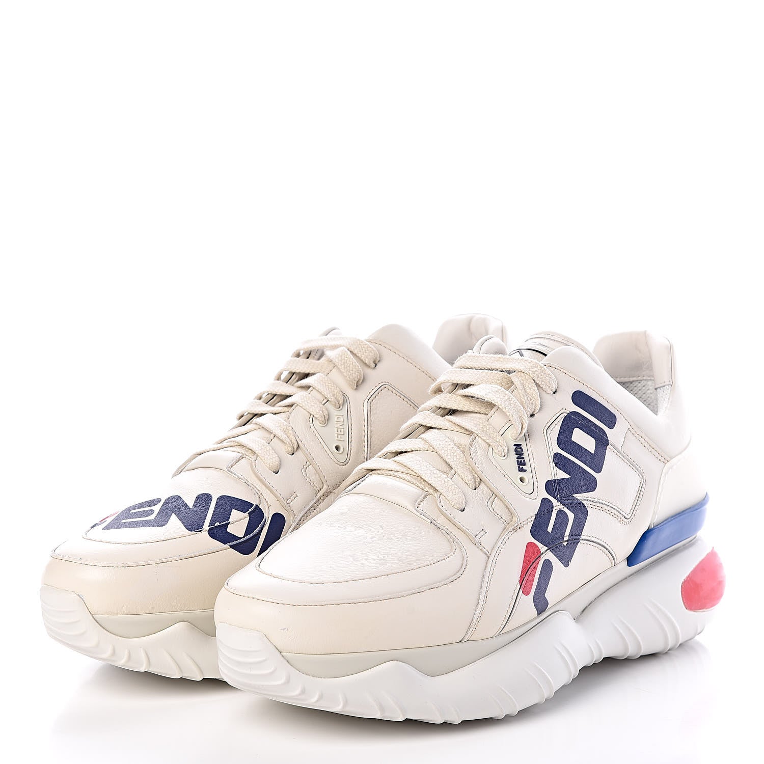 Fendi X FILA Vitello Mania Painted Mens Chunky Sneakers 9 Ice White Caipiroska Blueberry 3 of 8