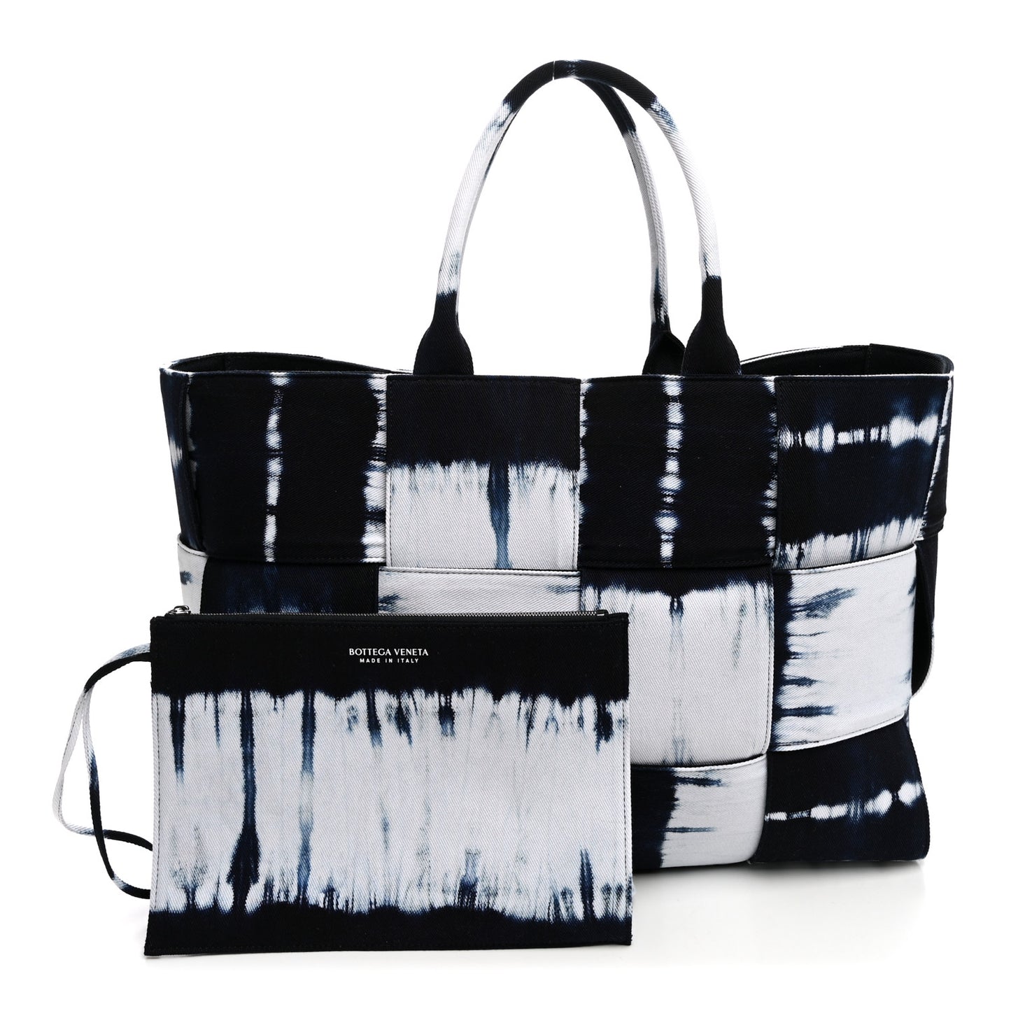 Denim Tie Dye Maxi Intrecciato Large Arco Tote Navy White
