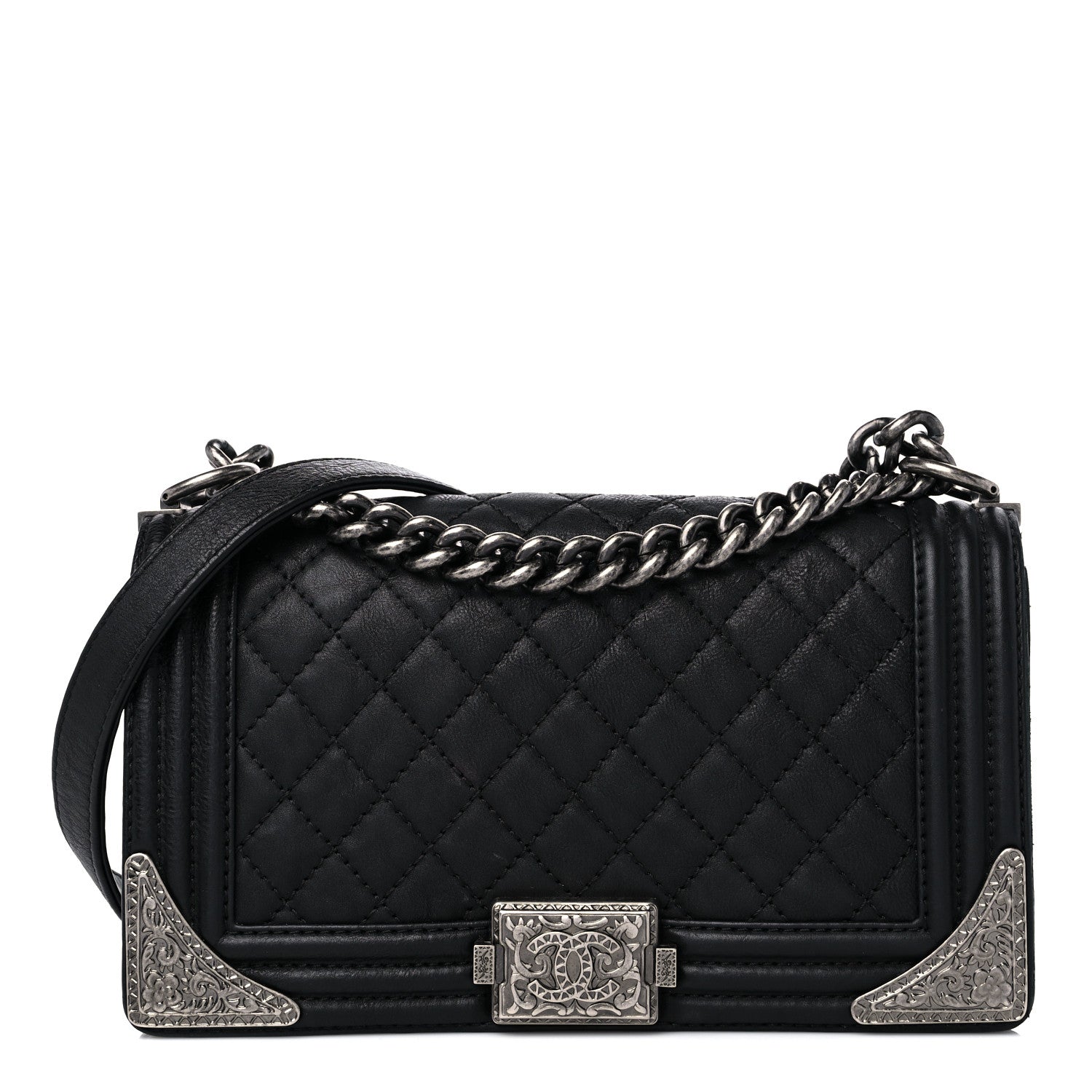 Chanel Calfskin Quilted Metal Embellished Paris Dallas Medium Boy Flap Black 1 of 15