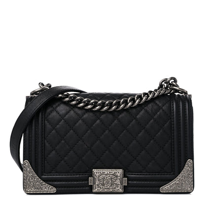 Chanel Calfskin Quilted Metal Embellished Paris Dallas Medium Boy Flap Black 1 of 15
