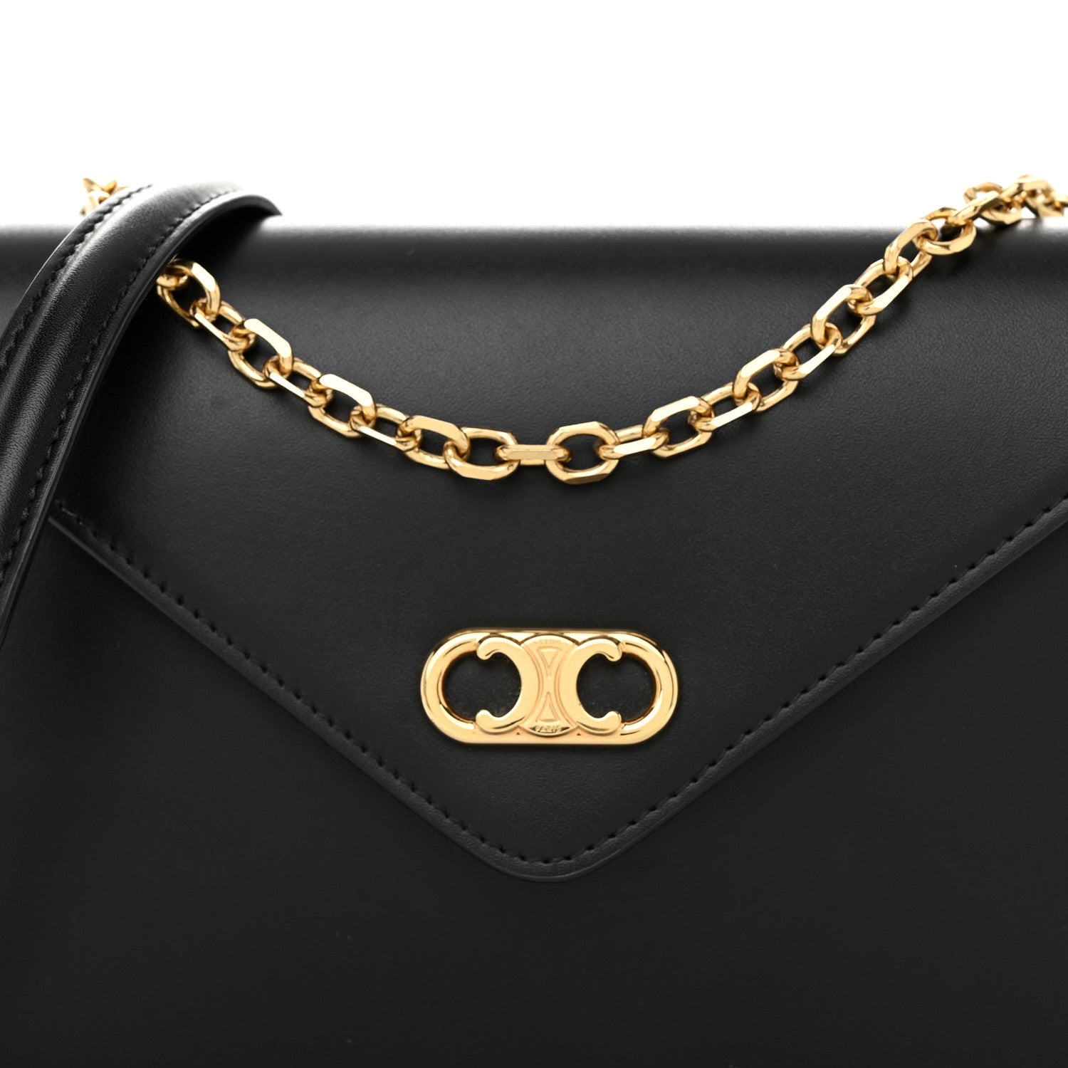 Celine Shiny Calfskin Triomphe Maillon Wallet on Chain Black 8 of 10