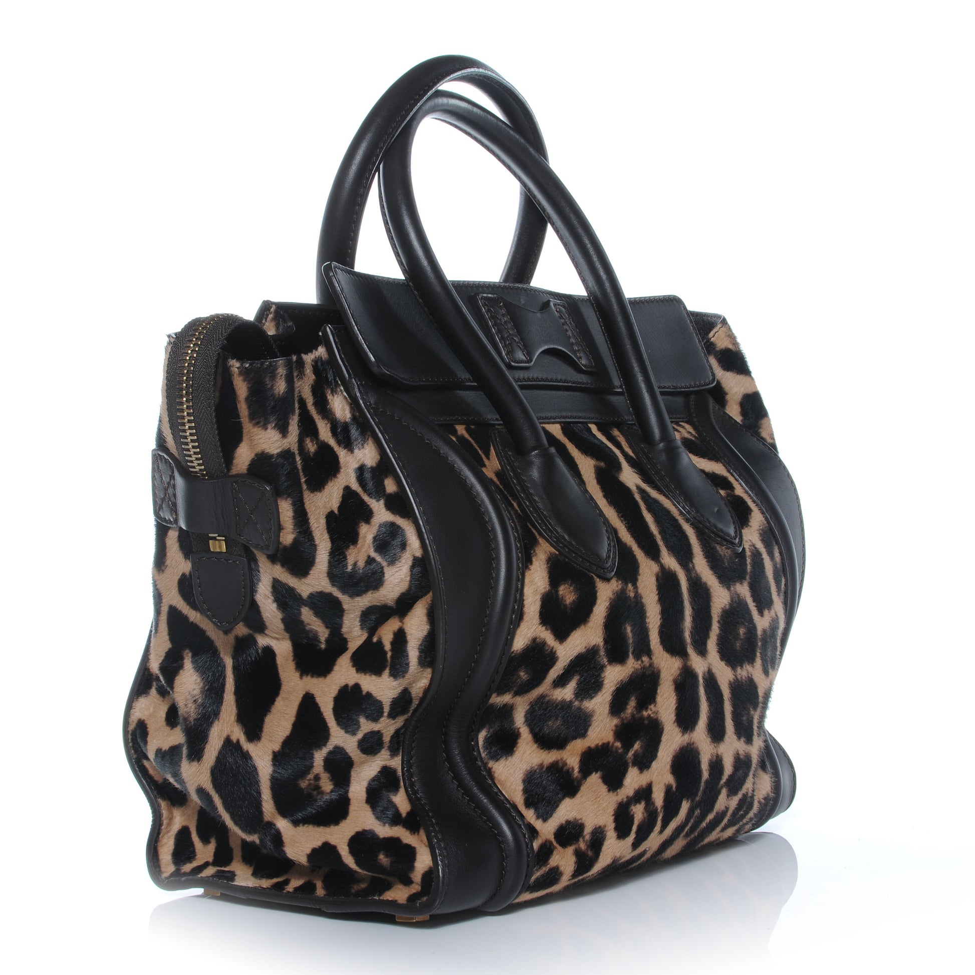 Celine Leopard Pony Hair Mini Luggage Brown 3 of 9