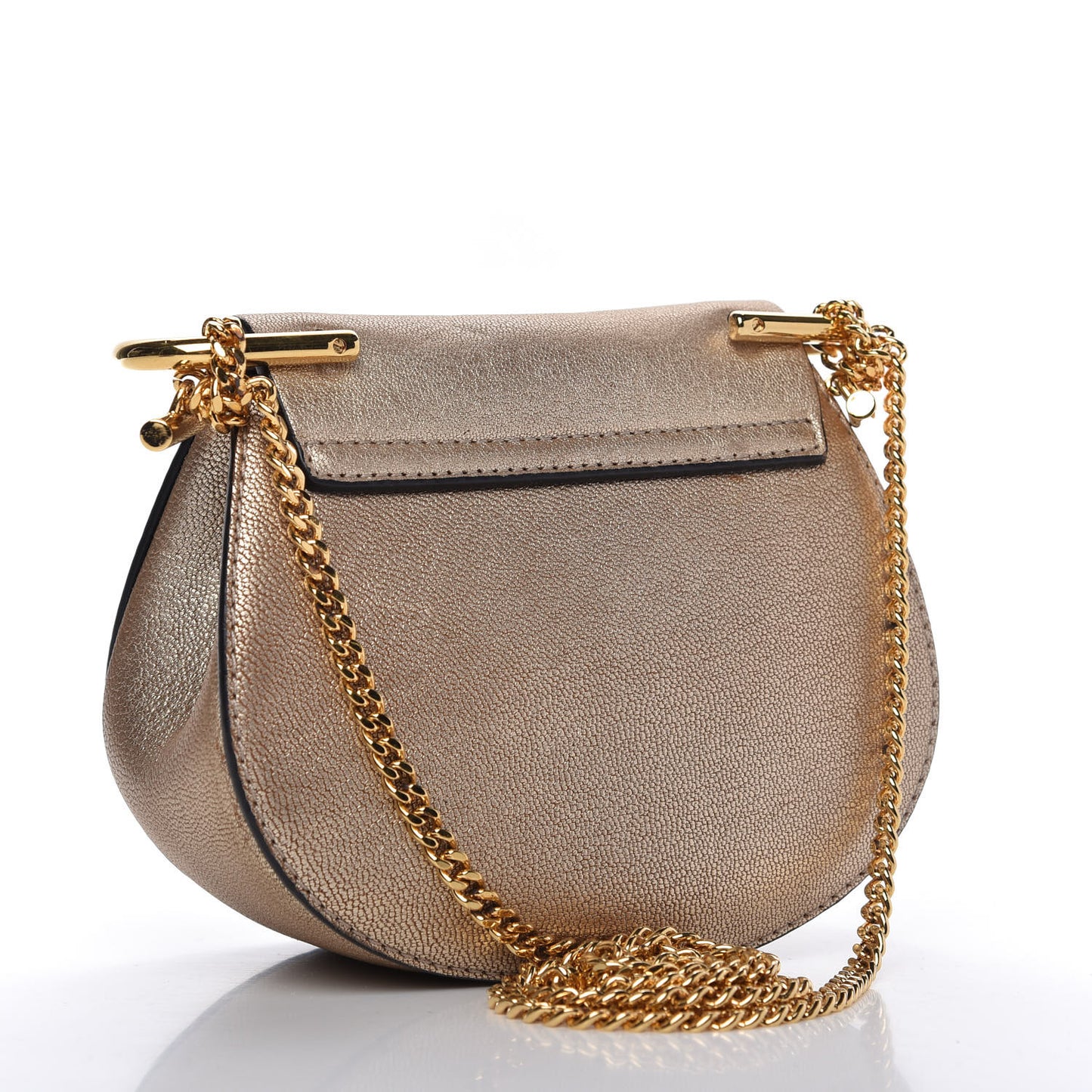 Metallic Grained Goatskin Nano Drew Shoulder Bag Abstract Gold