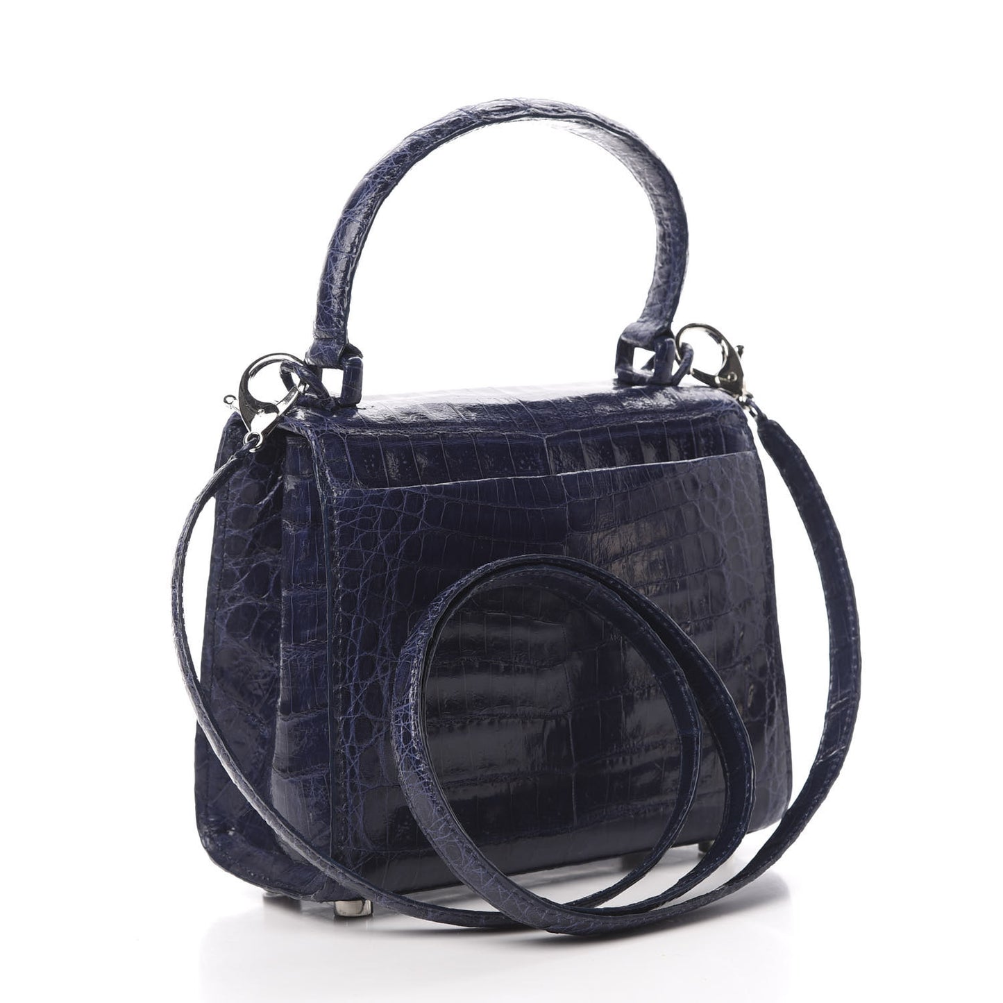 Crocodile Linen Mini Lily Top Handle Bag Blue
