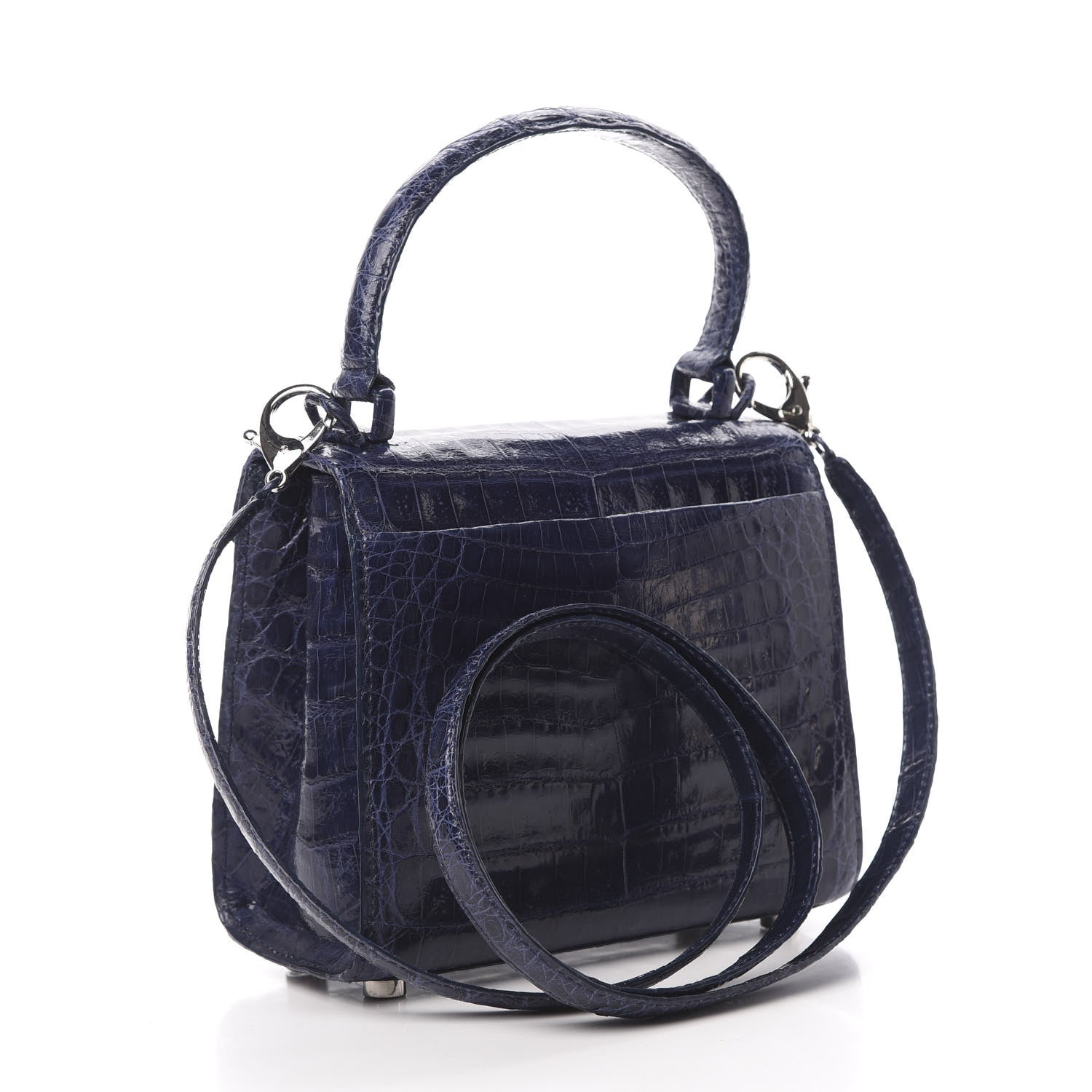 Nancy Gonzalez Crocodile Linen Mini Lily Top Handle Bag Blue 4 of 12