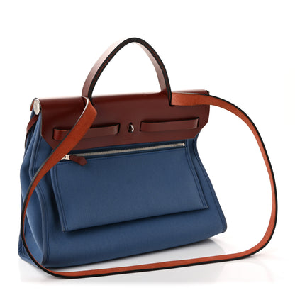 Hermes Vache Hunter Toile Militaire Herbag Zip 31 PM Bleu Agate Rouge H 4 of 11
