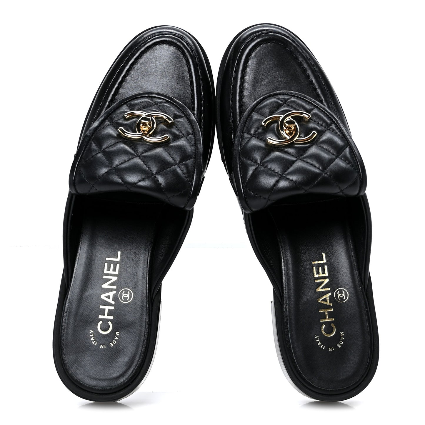 Lambskin Quilted CC Turnlock Mules 38.5 Black