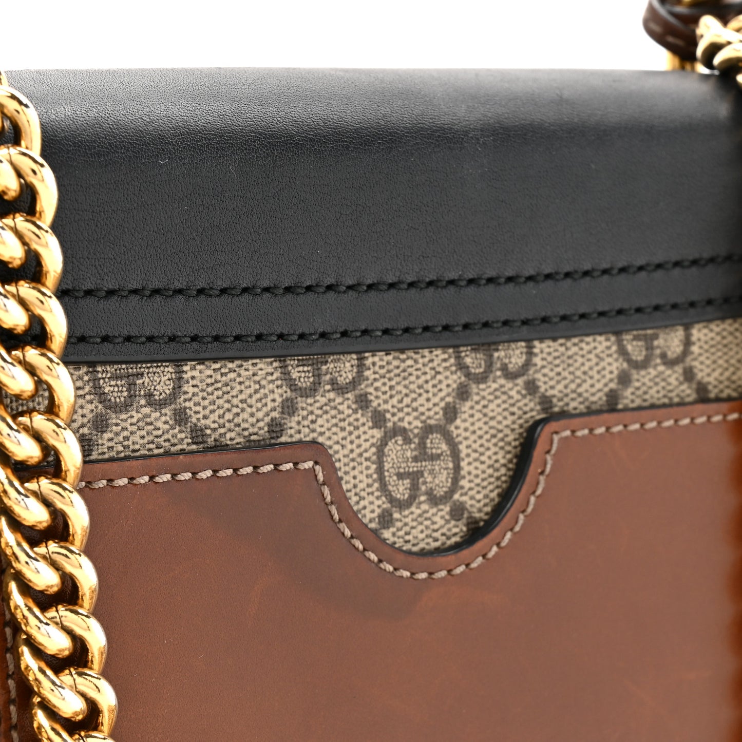 GG Supreme Monogram Calfskin Small Padlock Shoulder Bag Beige Black Cuir