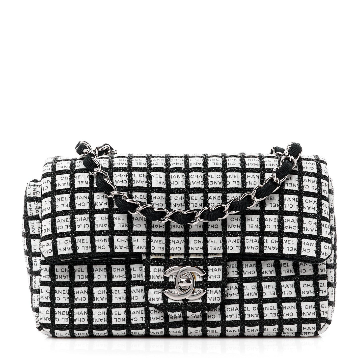 Ribbon Tweed Mini Rectangular Flap Black Ivory