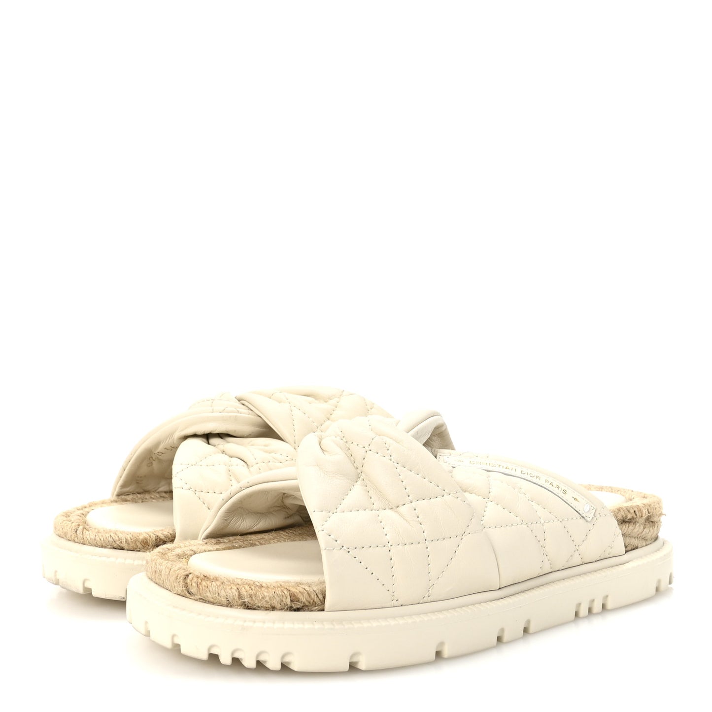 Calfskin Cannage Dtwist Espadrille Platform Sandals 36 White