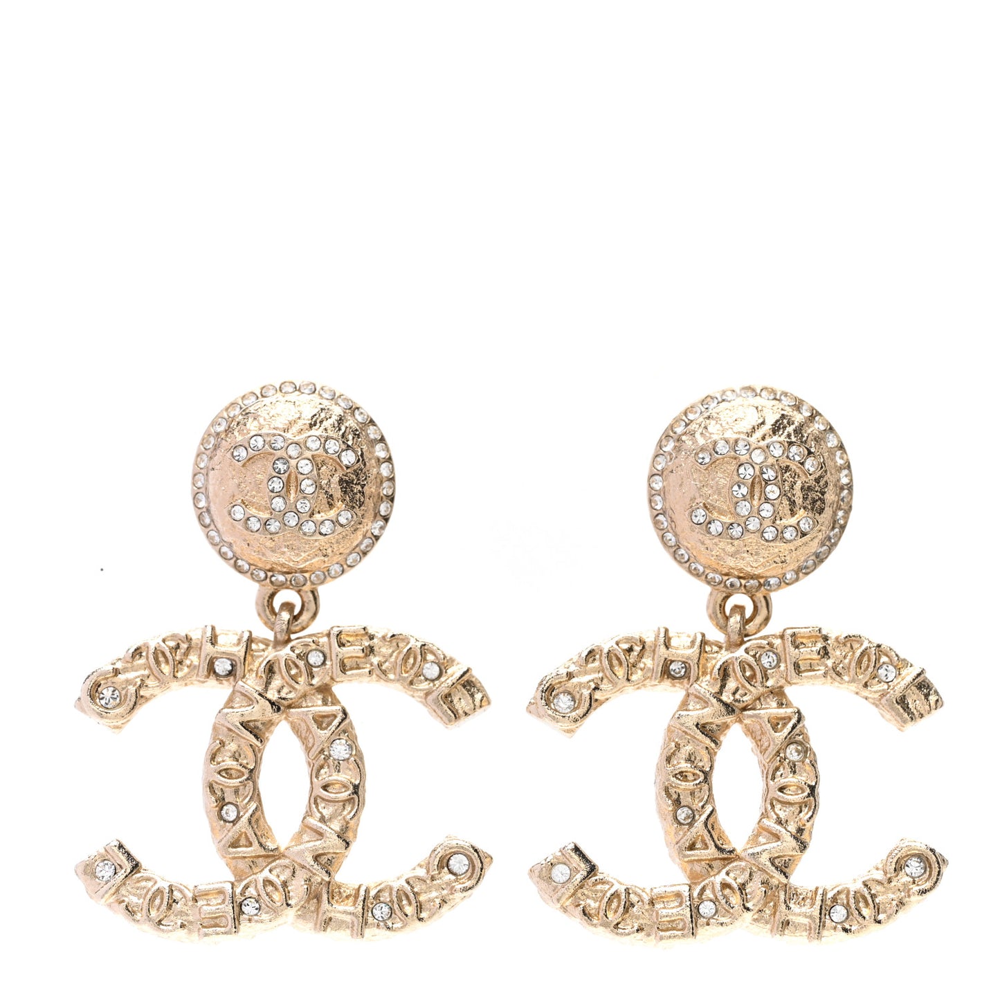 Crystal CC Drop Logo Earrings Gold