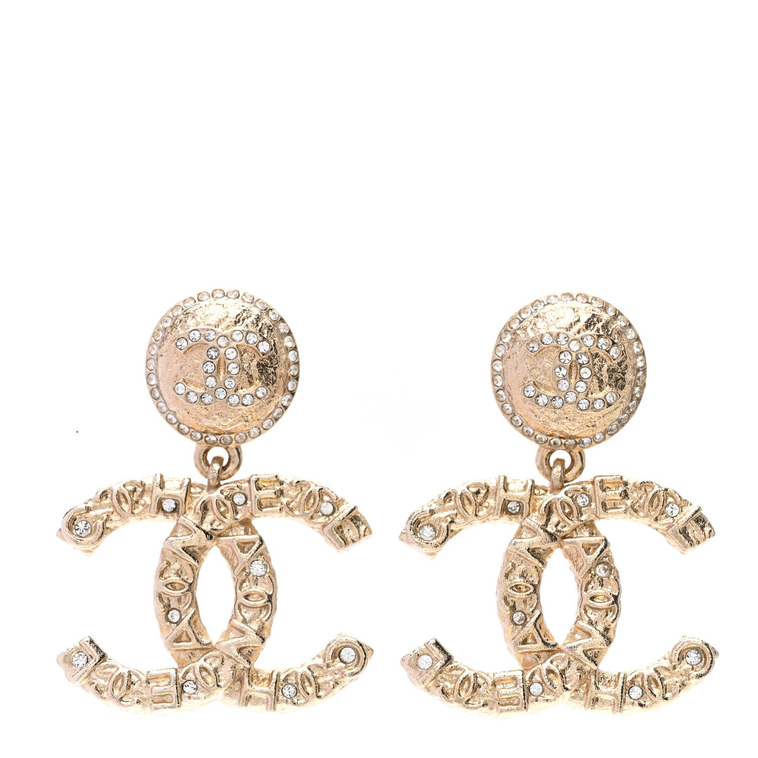 Chanel Crystal CC Drop Logo Earrings Gold 1 of 5