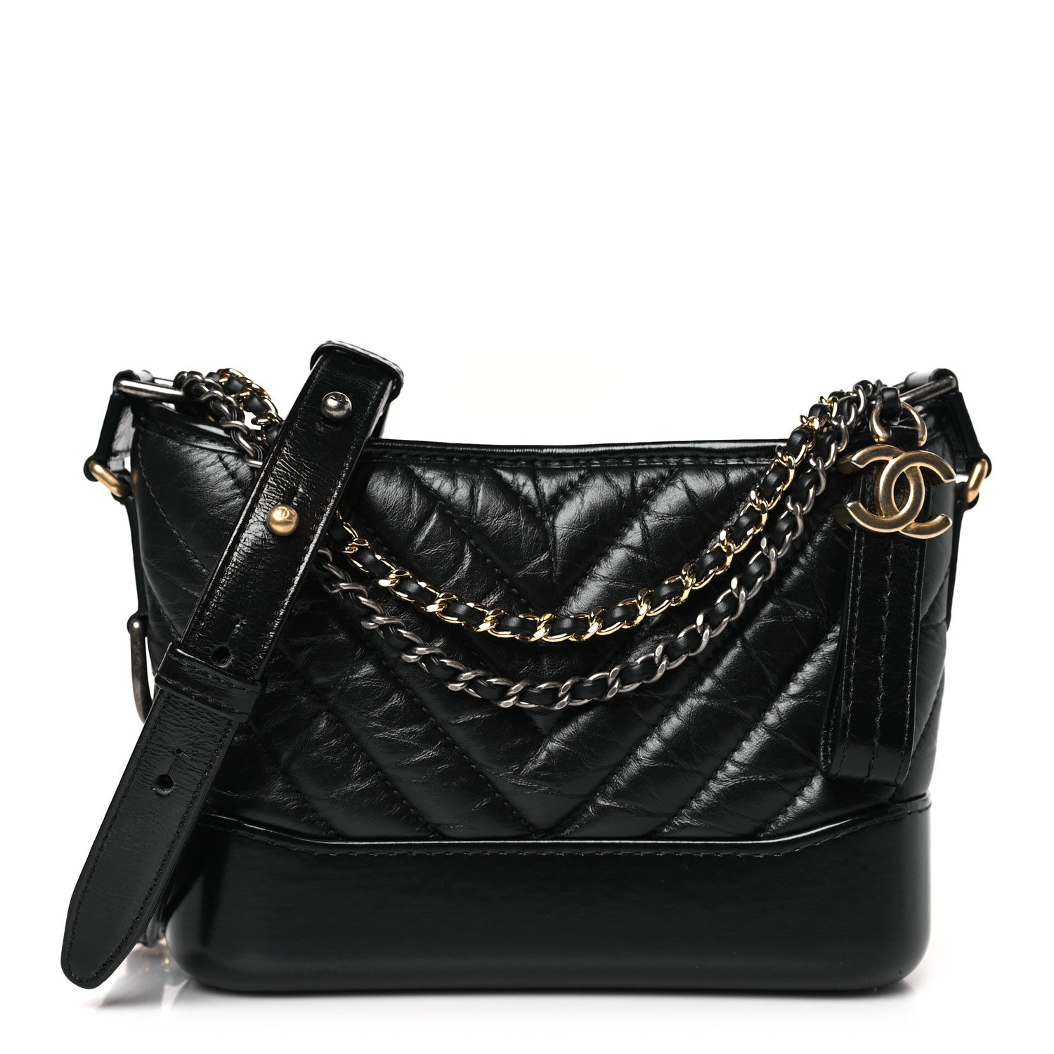 Chanel Aged Calfskin Chevron Quilted Small Gabrielle Hobo Black 1 of 10
