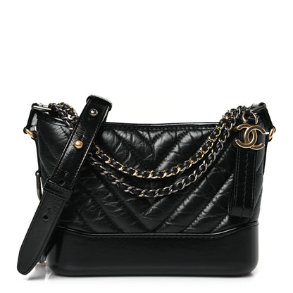 Chanel Aged Calfskin Chevron Quilted Small Gabrielle Hobo Black 1 of 10