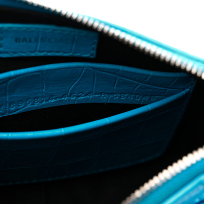 Balenciaga Extra Supple Calfskin Crocodile Embossed Crystal Mini Le Cagole Purse With Chain Cyan 8 of 11