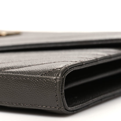 Saint Laurent Grain De Poudre Matelasse Chevron Monogram Chain Wallet Oyster Grey 9 of 9