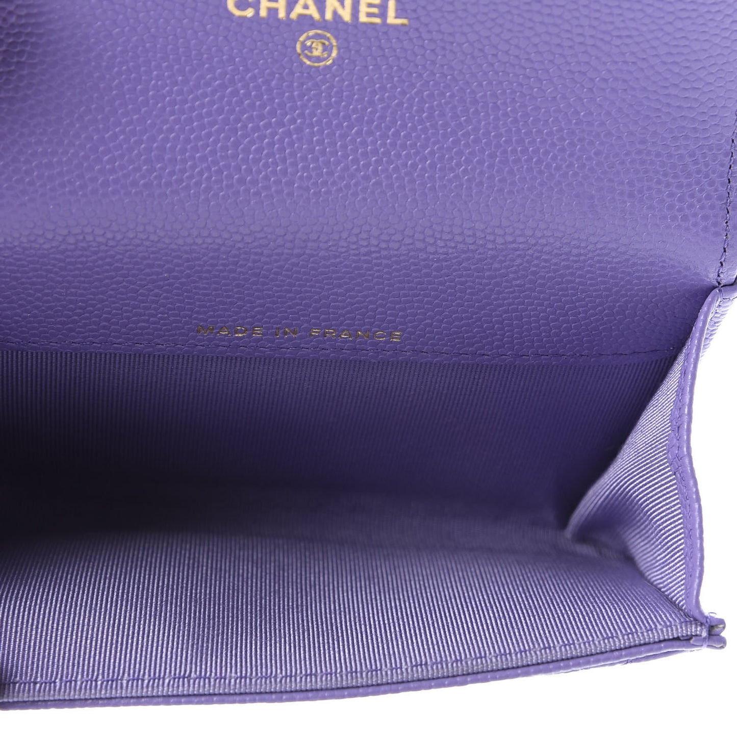 Caviar Quilted Flap Card Holder Wallet Purple
