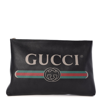 Gucci Pebbled Calfskin Large Logo Portfolio Clutch Black 1 of 7
