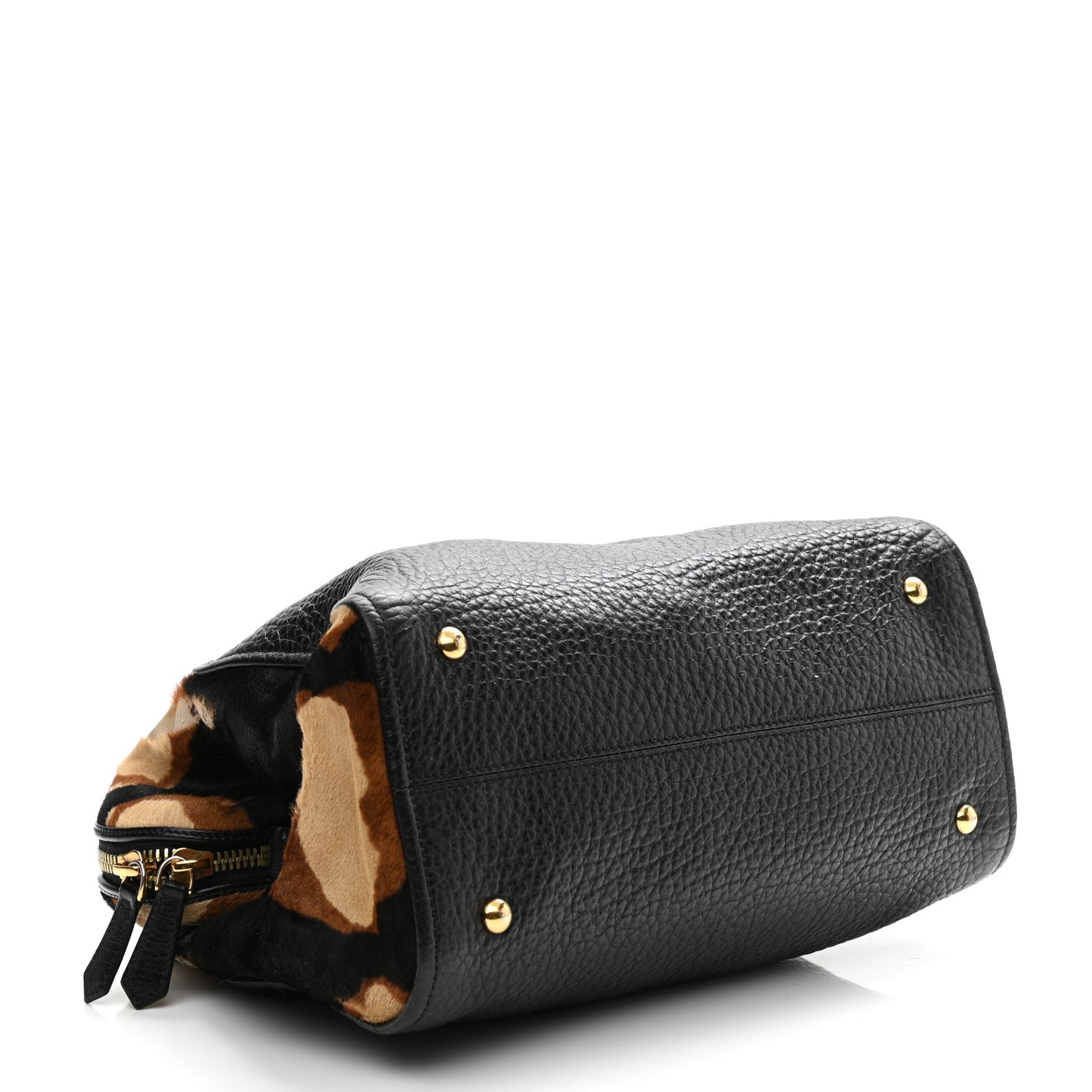 Pebbled Calfskin Calf Hair Small Chameleon Tote Black Tobacco