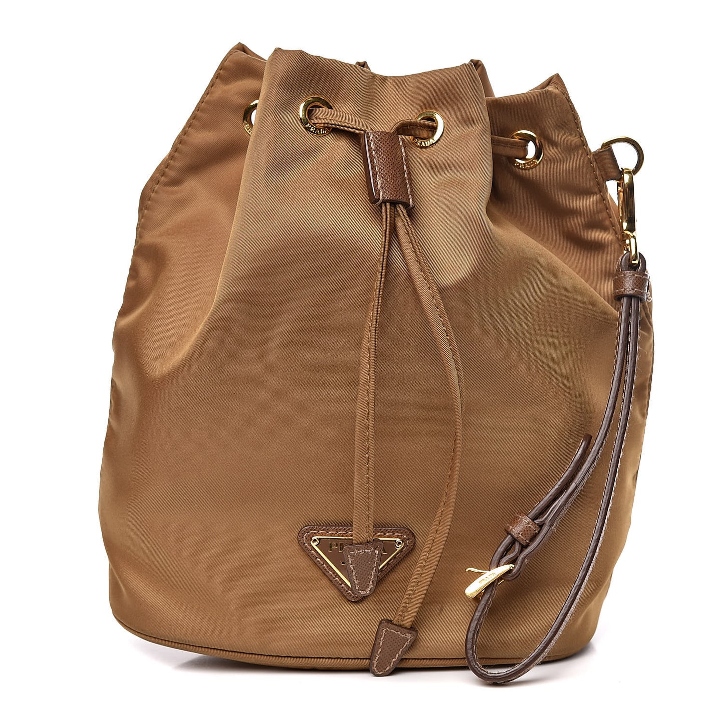 Saffiano Tessuto Nylon Bucket Wristlet Tabacco