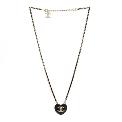Chanel Lambskin CC Heart Mirror Locket Necklace Gold Black 3 of 7
