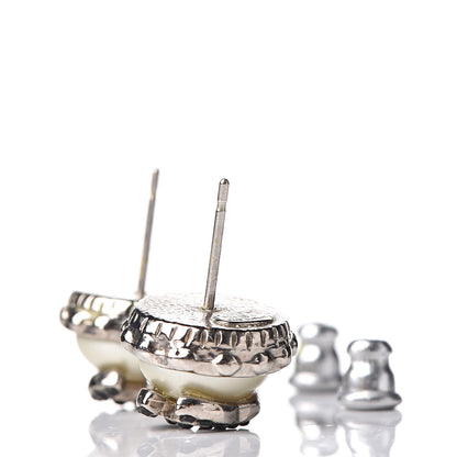 Chanel Crystal Pearl CC Earrings Silver Black 3 of 4