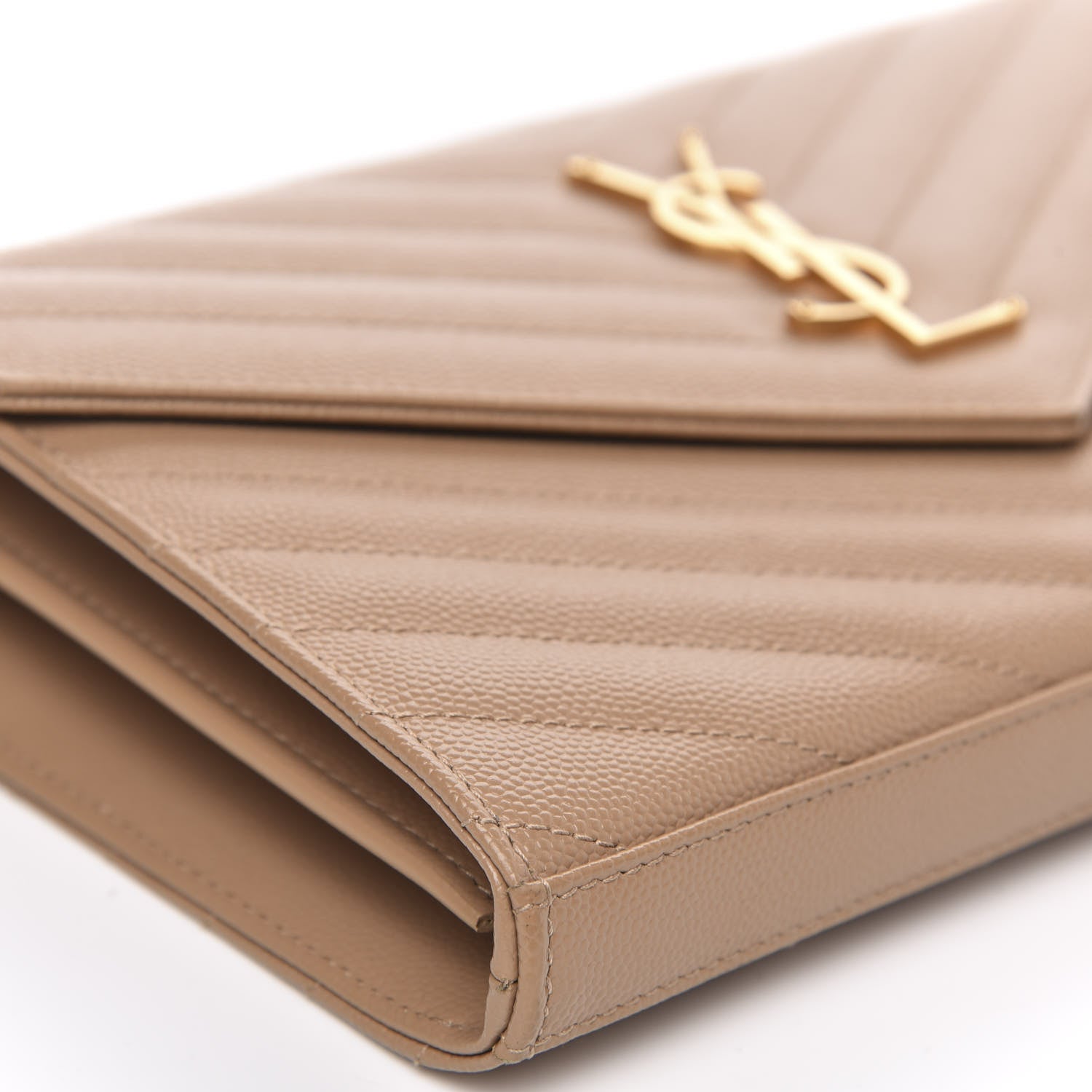 Saint Laurent Grain De Poudre Matelasse Chevron Monogram Chain Wallet Nude Powder 7 of 9
