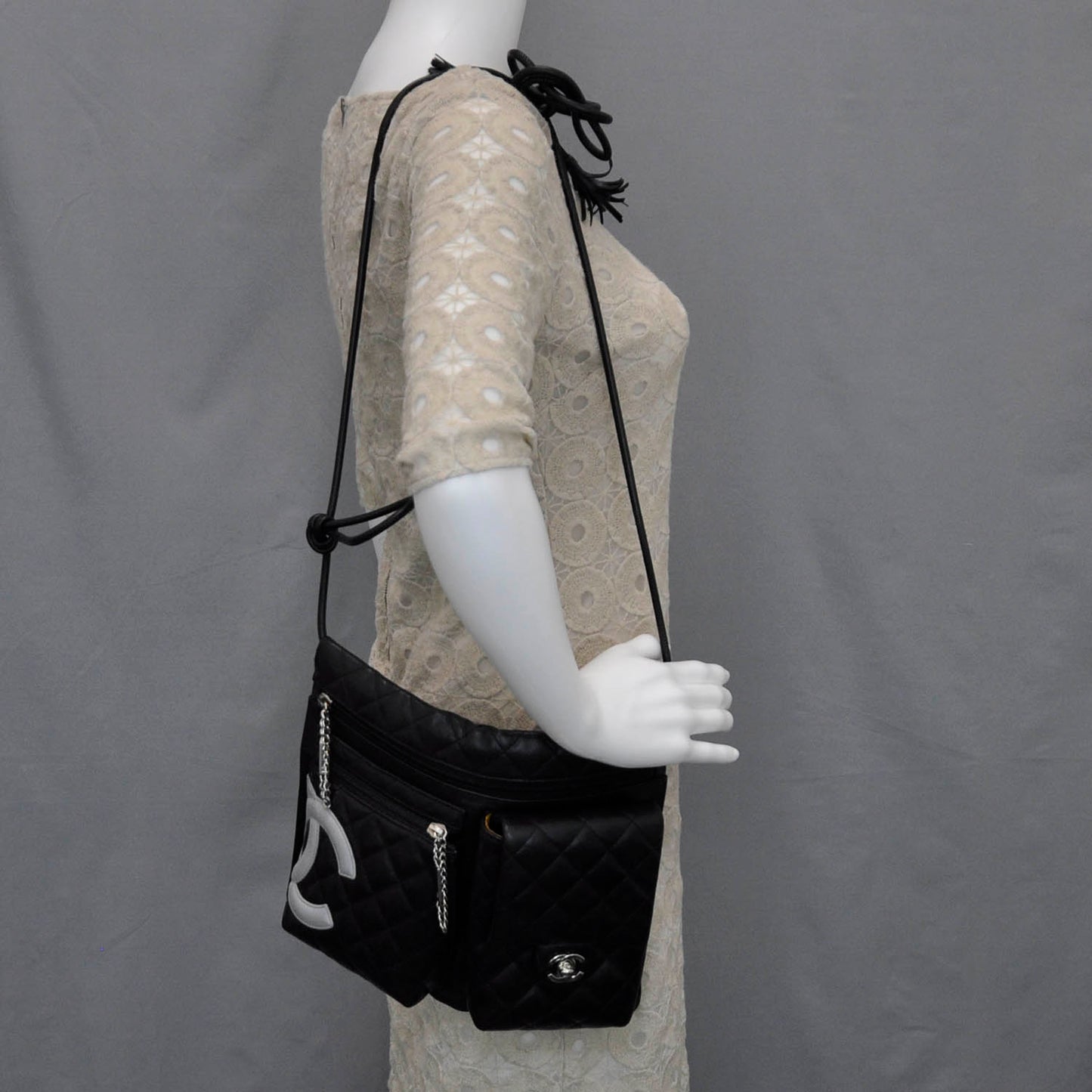 Calfskin Quilted Cambon Multipocket Shoulder Bag Black