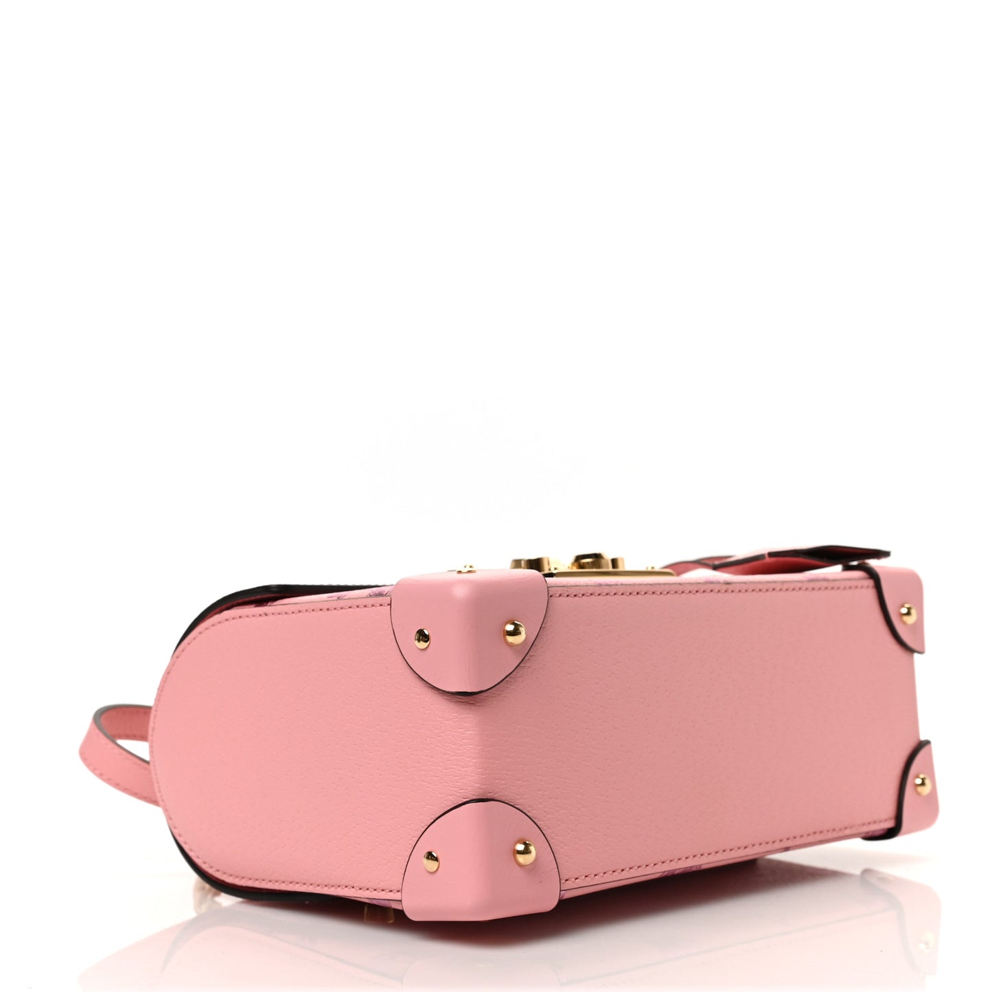 Textured Dollar Calfskin Berry Print Small Padlock Bamboo Shoulder Bag Pink Purple