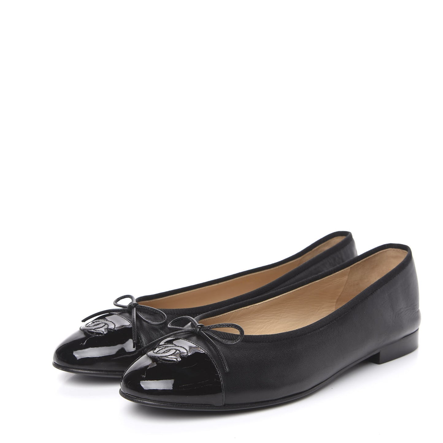 Lambskin Patent Cap Toe Ballerina Flats 41 Black