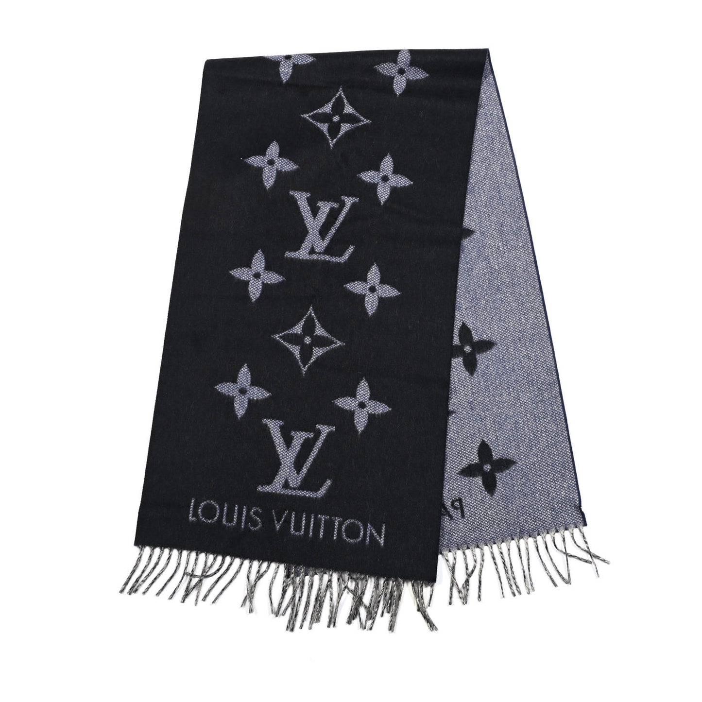 Cashmere Monogram Reykjavik Scarf Navy Blue