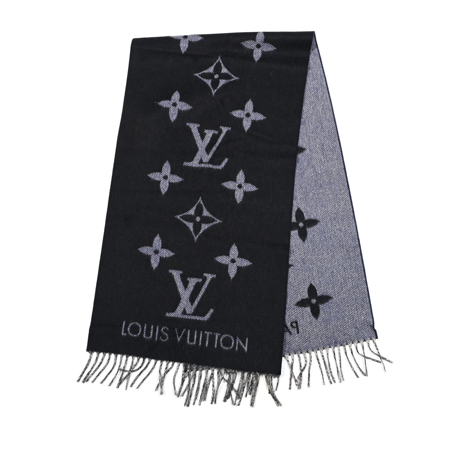 Louis Vuitton Cashmere Monogram Reykjavik Scarf Navy Blue 2 of 4