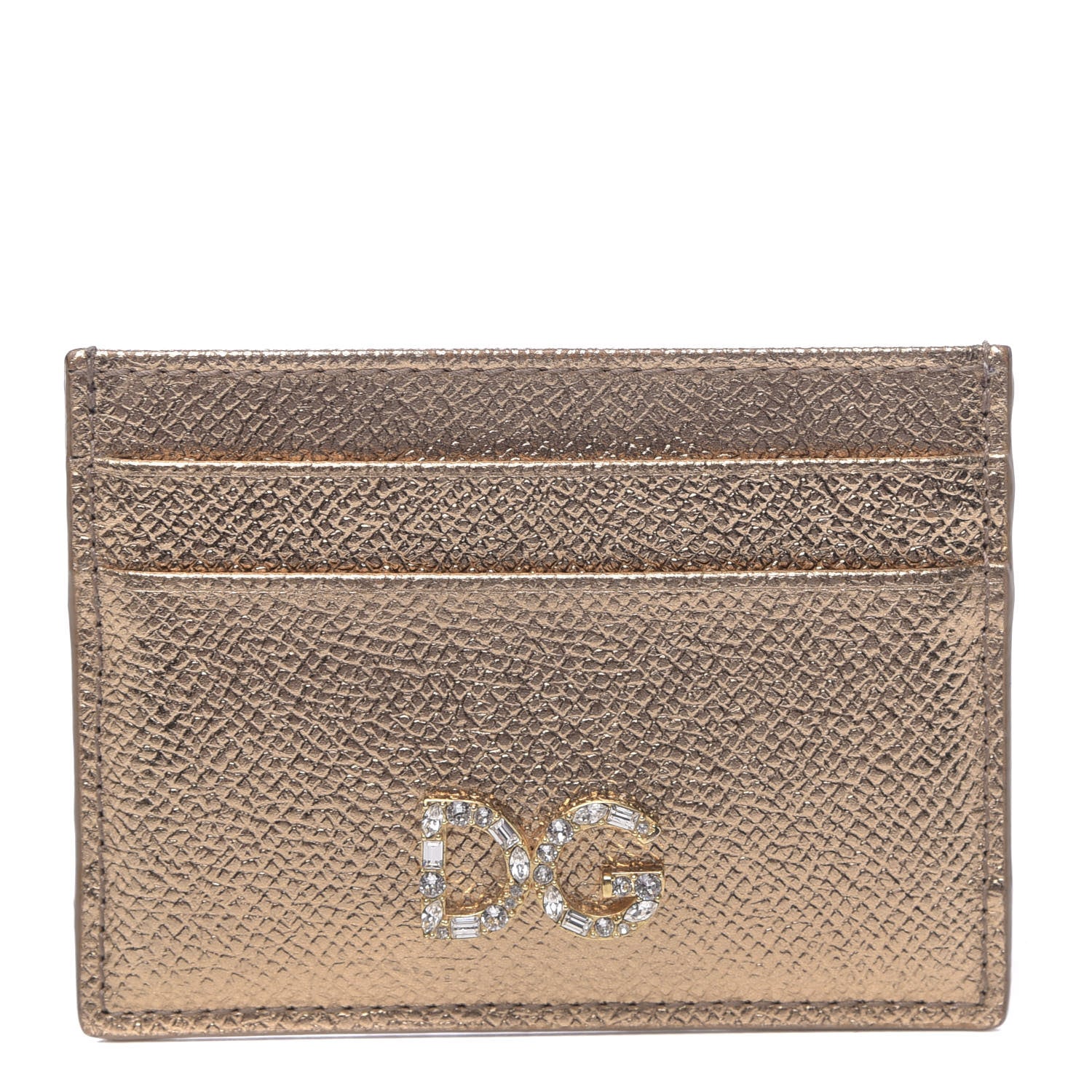 Dolce & Gabbana Metallic Dauphine Embellished Logo Zip Card Holder Gold 1 of 7