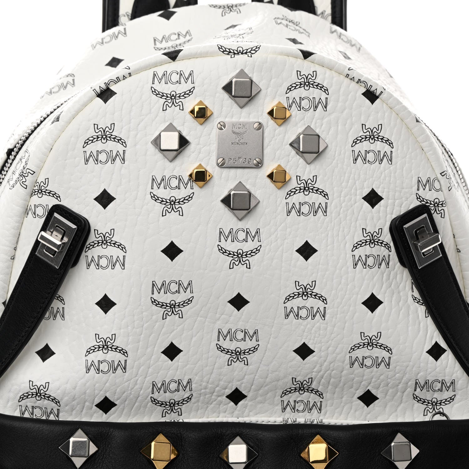 MCM Visetos Studded Medium Dual Stark Backpack White 13 of 15