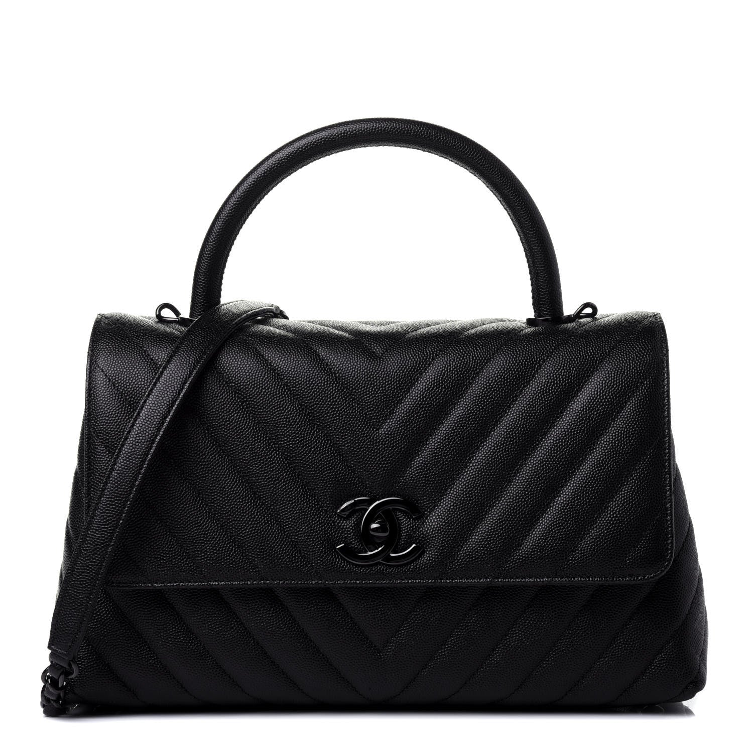 Chanel Caviar Chevron Quilted Small Coco Handle Flap So Black 1 of 4