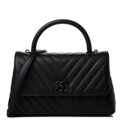 Chanel Caviar Chevron Quilted Small Coco Handle Flap So Black 1 of 4
