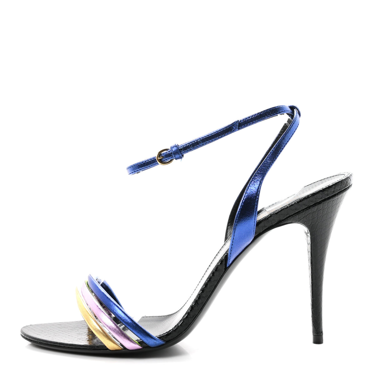 Saint Laurent Metallic Calfskin Manhattan Ankle Strap Sandal 40 Multicolor 1 of 9