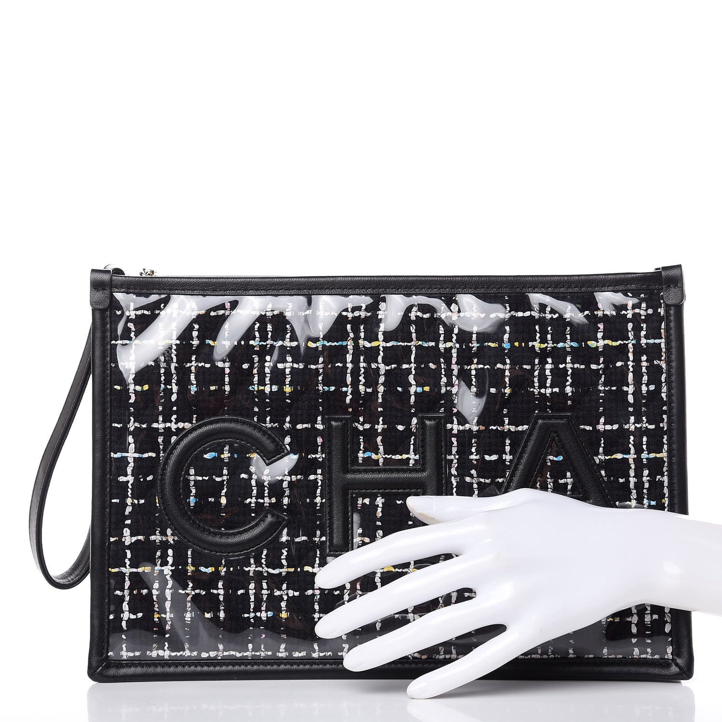 Tweed PVC Lambskin Large Pouch Black