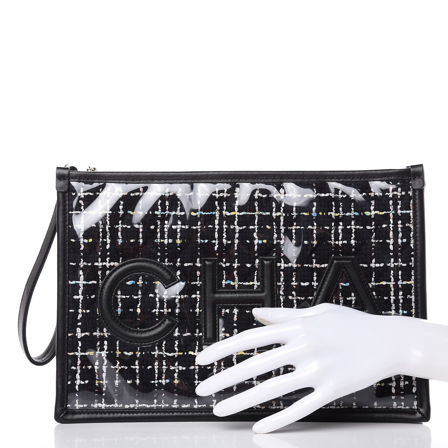Chanel Tweed PVC Lambskin Large Pouch Black 2 of 10