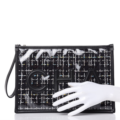 Chanel Tweed PVC Lambskin Large Pouch Black 2 of 10