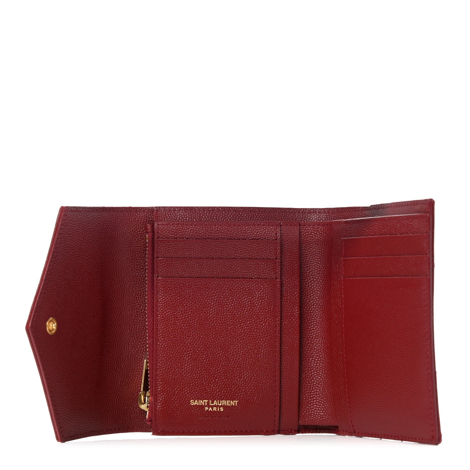 Saint Laurent Grain De Poudre Matelasse Chevron Monogram Compact Tri Fold Wallet Red 5 of 7