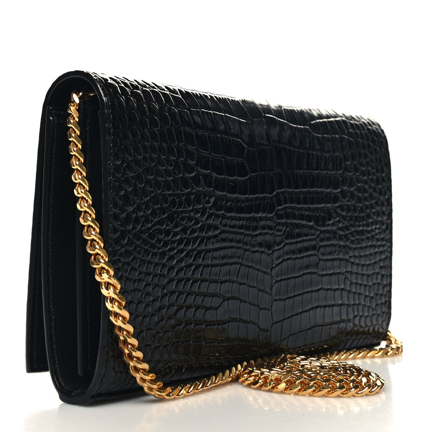 Calfskin Crocodile Embossed Cassandre Wallet On Chain WOC Black