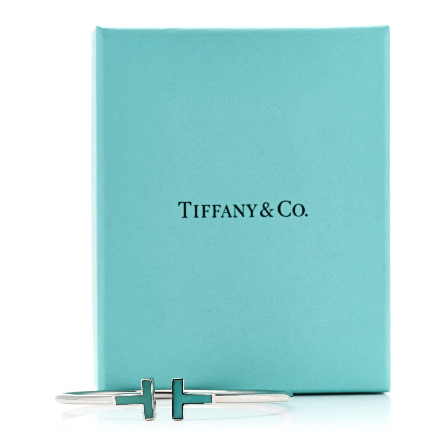 Tiffany 18K White Gold Turquoise T Wire Bracelet 4 of 4