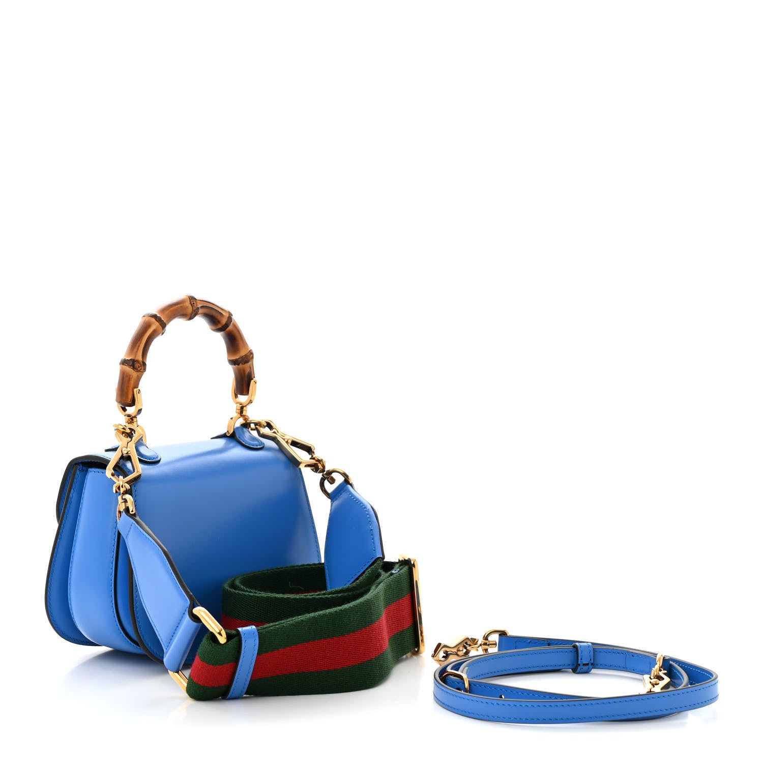 Gucci Boarded Dyana Lux Calfskin Web Mini Bamboo 1947 Top Handle Bag Blue 3 of 10