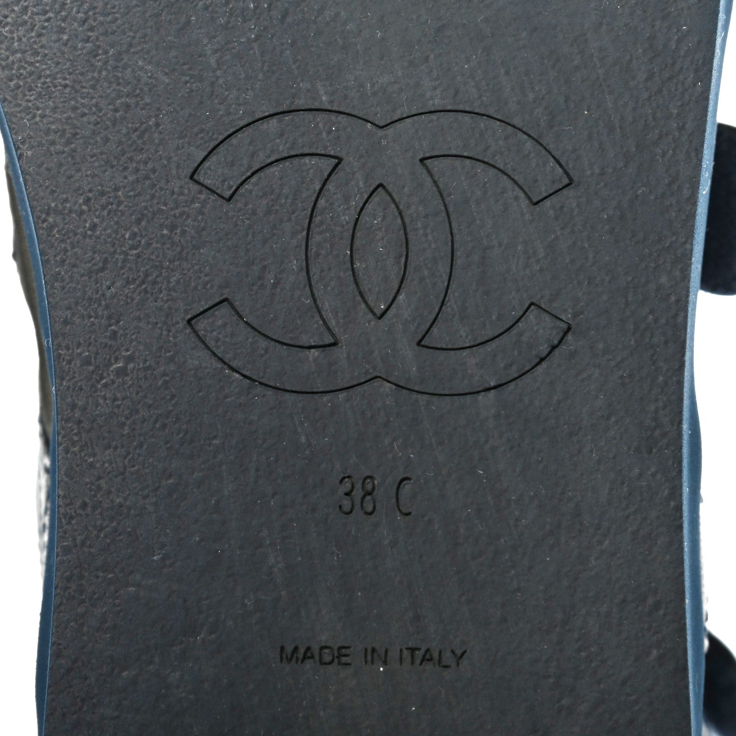 Chanel Goatskin Fabric Gladiator Sandals 38 Navy Blue Light Grey Yellow 6 of 8