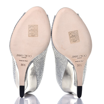 Jimmy Choo Glitter Fabric Baxen Peep Toe Wedges 36.5 Silver 5 of 9