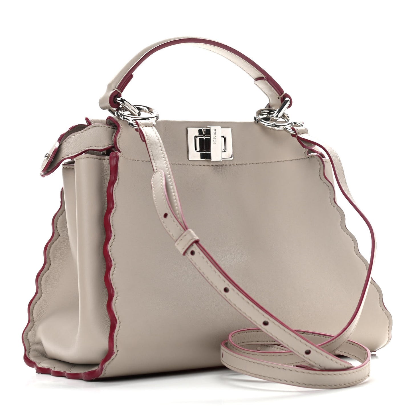 Nappa Embroidered Flower Scalloped Mini Peekaboo Iconic Satchel Grigio Polvere